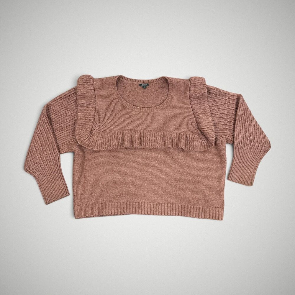 Wild Fable Women's Pullover Ruffle Sweater Crewneck Top Long Pink Sleeve Size 3X